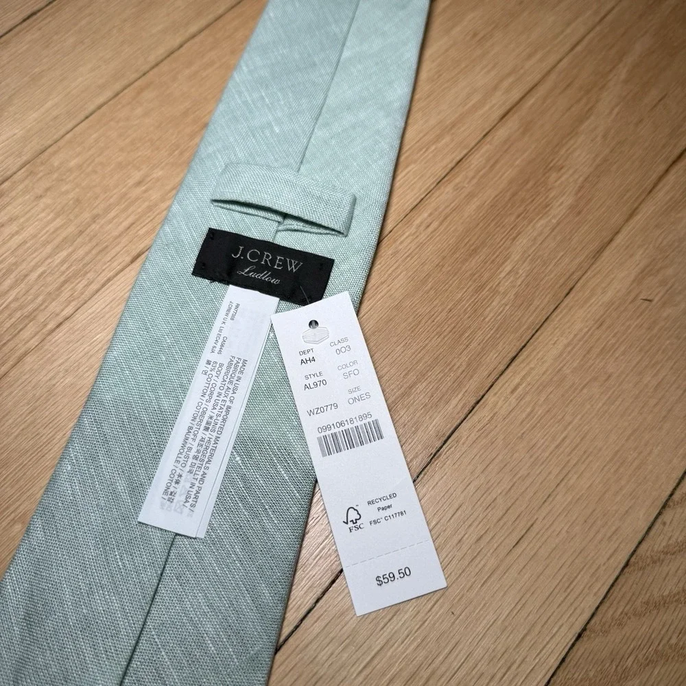 J Crew Ludlow Tie Mens One Size Mint Green Wool Blend Made USA Necktie‎ Preppy